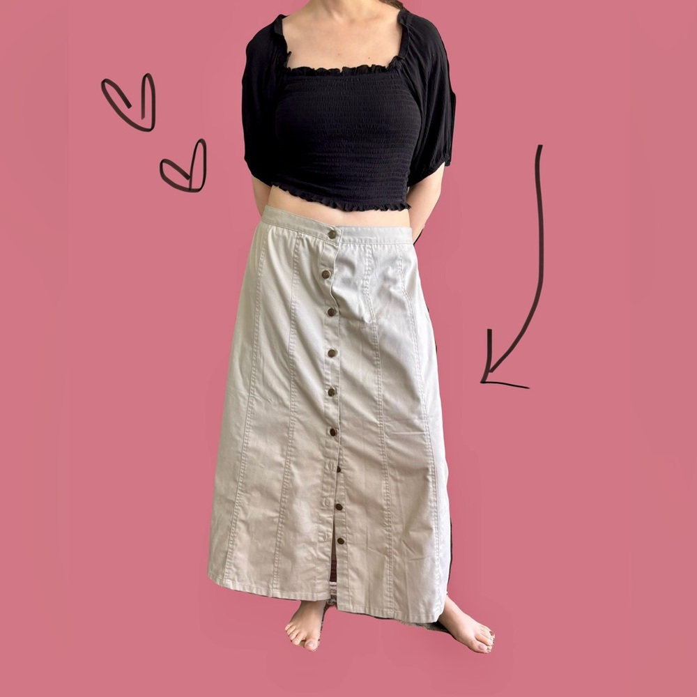 Khaki Button-Down Maxi Skirt